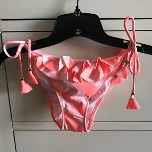 Victoria Secret Coral/White Flounce Teeny Bikini